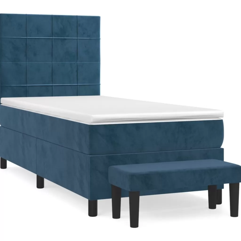 vidaXL Bedden & Accessoires> Boxspring Met Matras Fluweel Donkerblauw 80X200 Cm