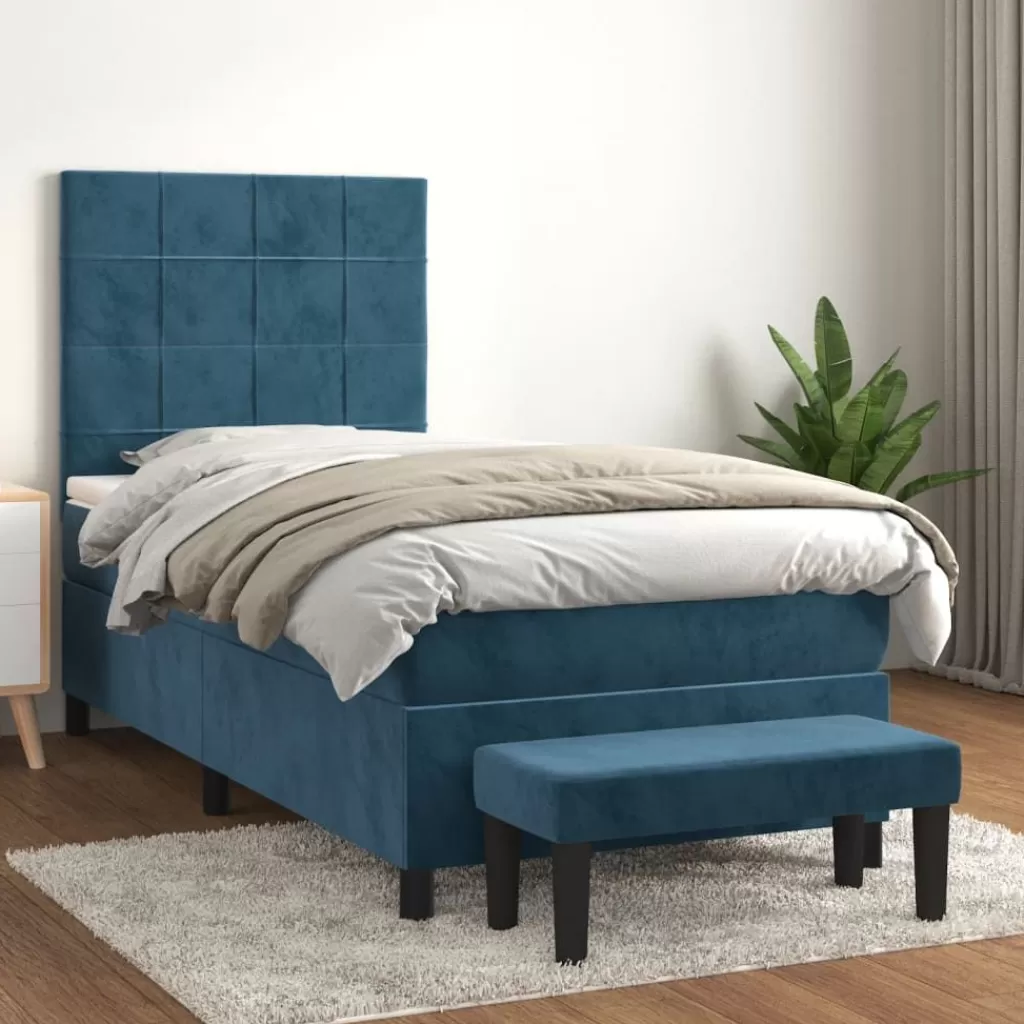 vidaXL Bedden & Accessoires> Boxspring Met Matras Fluweel Donkerblauw 80X200 Cm