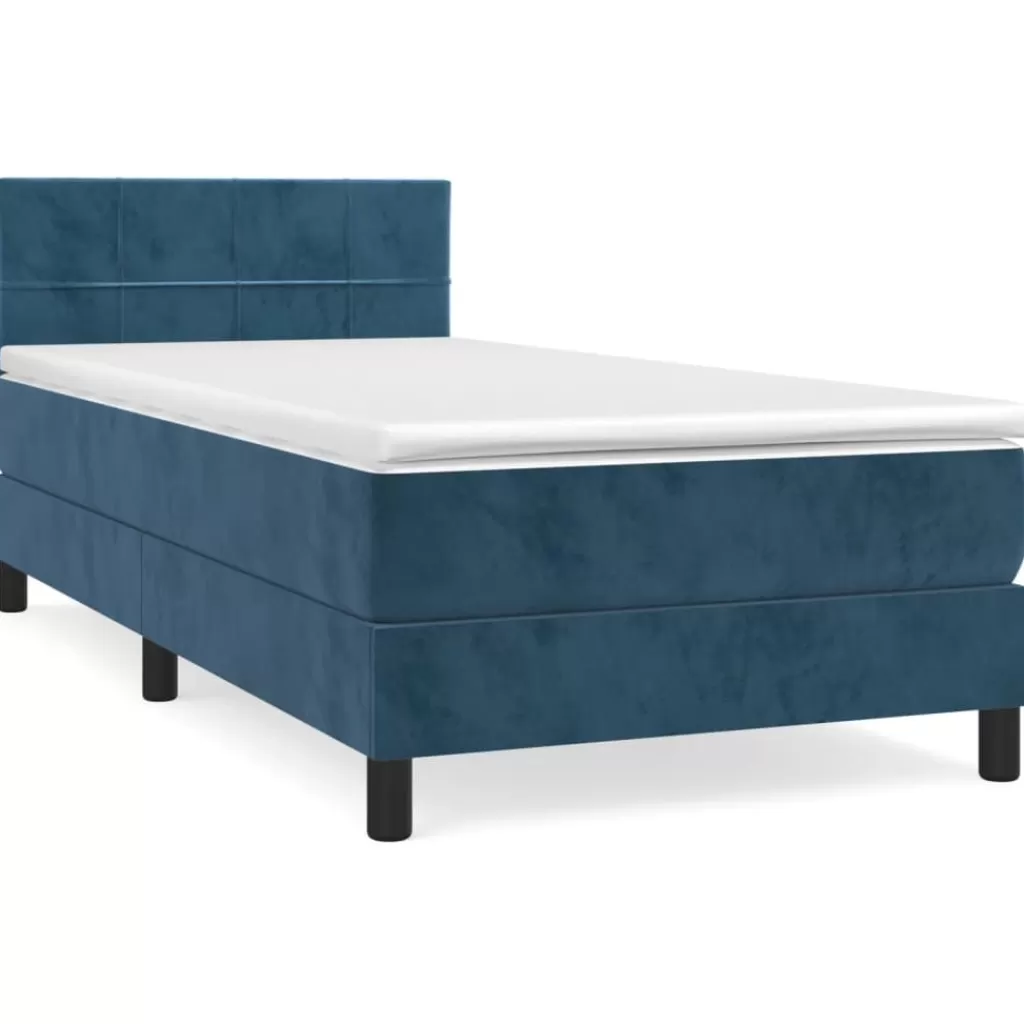 vidaXL Bedden & Accessoires> Boxspring Met Matras Fluweel Donkerblauw 90X190 Cm