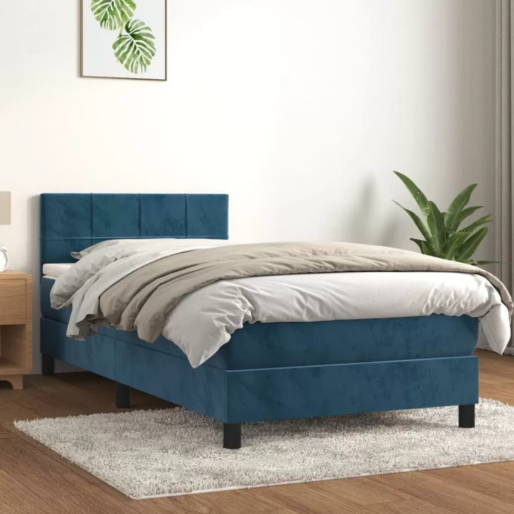 vidaXL Bedden & Accessoires> Boxspring Met Matras Fluweel Donkerblauw 90X190 Cm