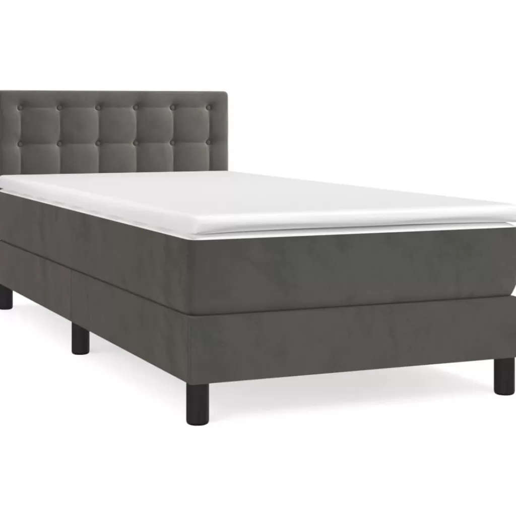 vidaXL Bedden & Accessoires> Boxspring Met Matras Fluweel Donkergrijs 80X200 Cm