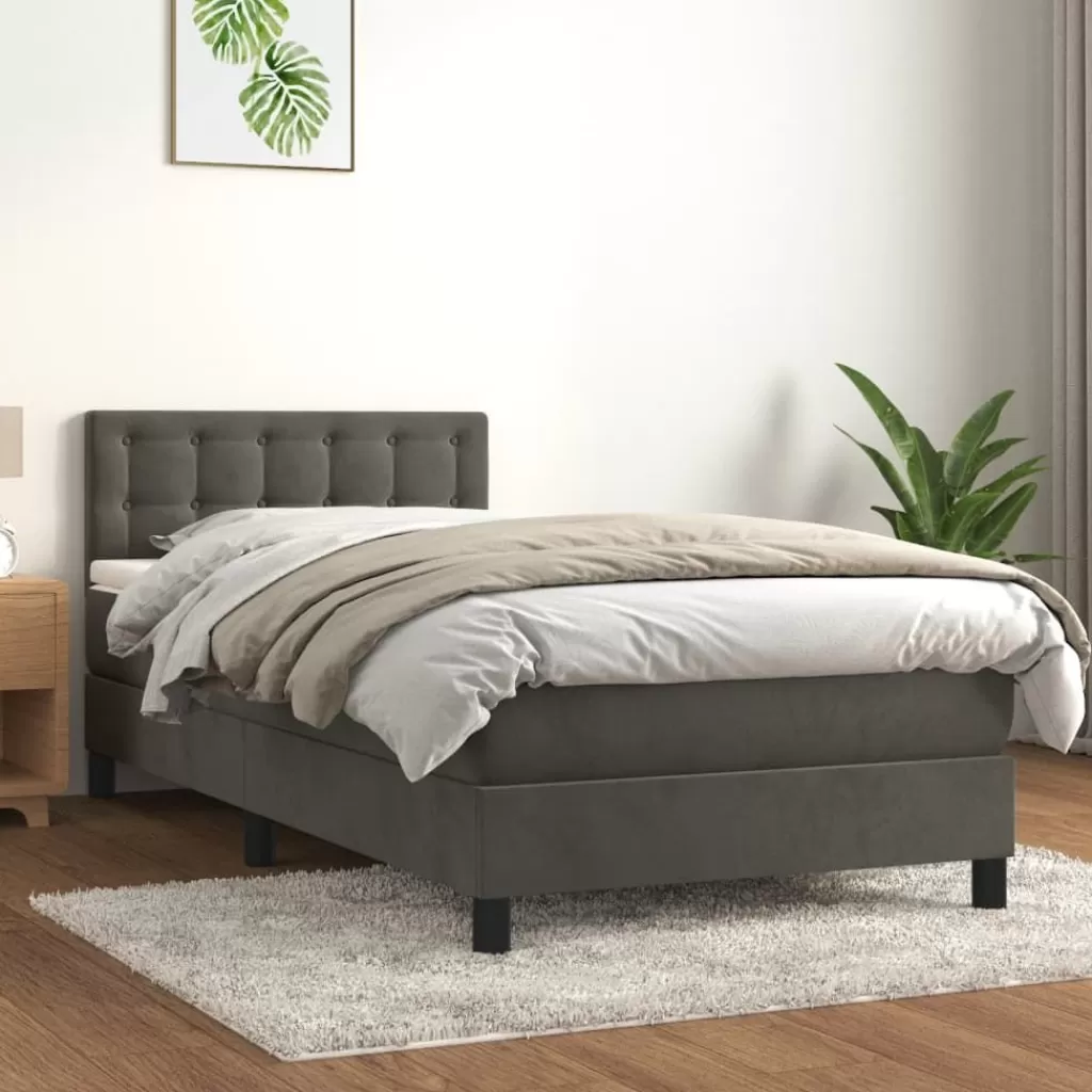 vidaXL Bedden & Accessoires> Boxspring Met Matras Fluweel Donkergrijs 80X200 Cm