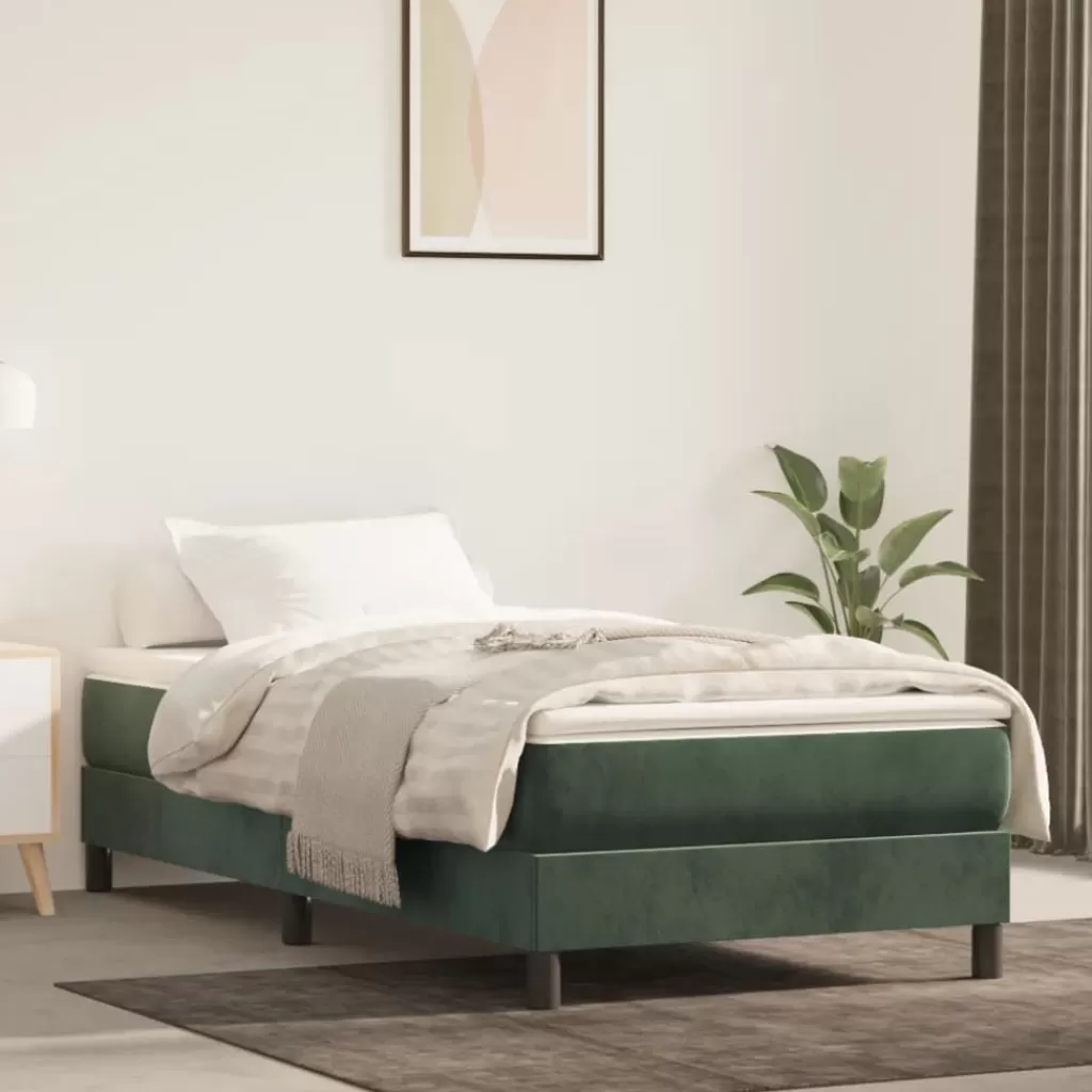 vidaXL Bedden & Accessoires> Boxspring Met Matras Fluweel Donkergroen 90X190 Cm