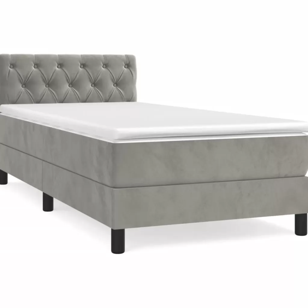 vidaXL Bedden & Accessoires> Boxspring Met Matras Fluweel Lichtgrijs 80X200 Cm