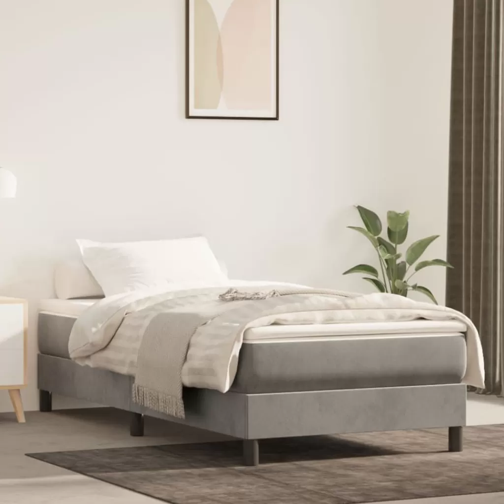 vidaXL Bedden & Accessoires> Boxspring Met Matras Fluweel Lichtgrijs 80X200 Cm