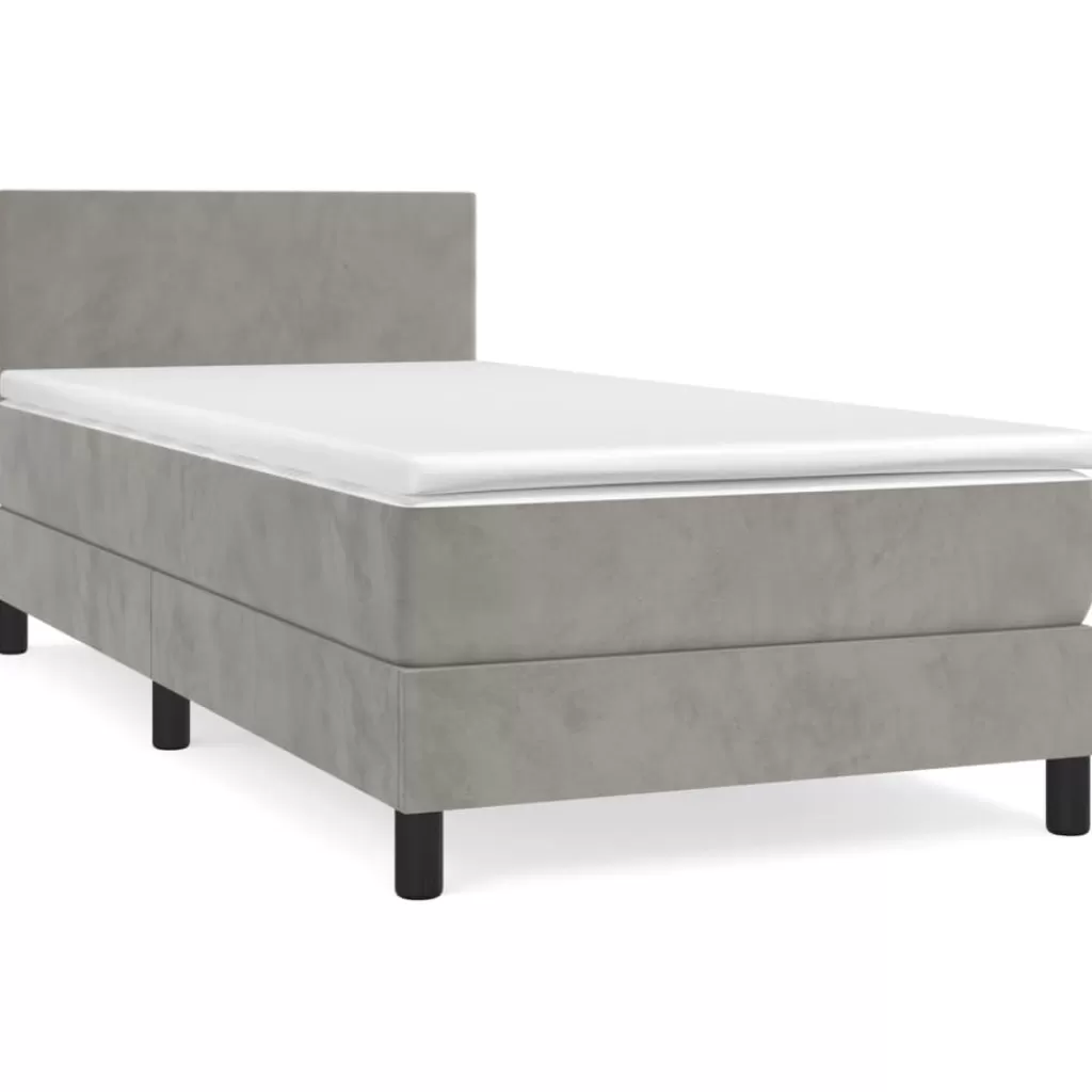 vidaXL Bedden & Accessoires> Boxspring Met Matras Fluweel Lichtgrijs 90X190 Cm