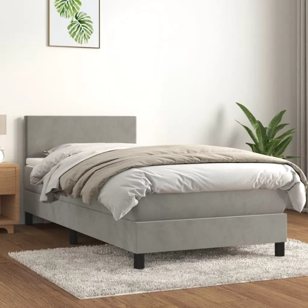 vidaXL Bedden & Accessoires> Boxspring Met Matras Fluweel Lichtgrijs 90X190 Cm