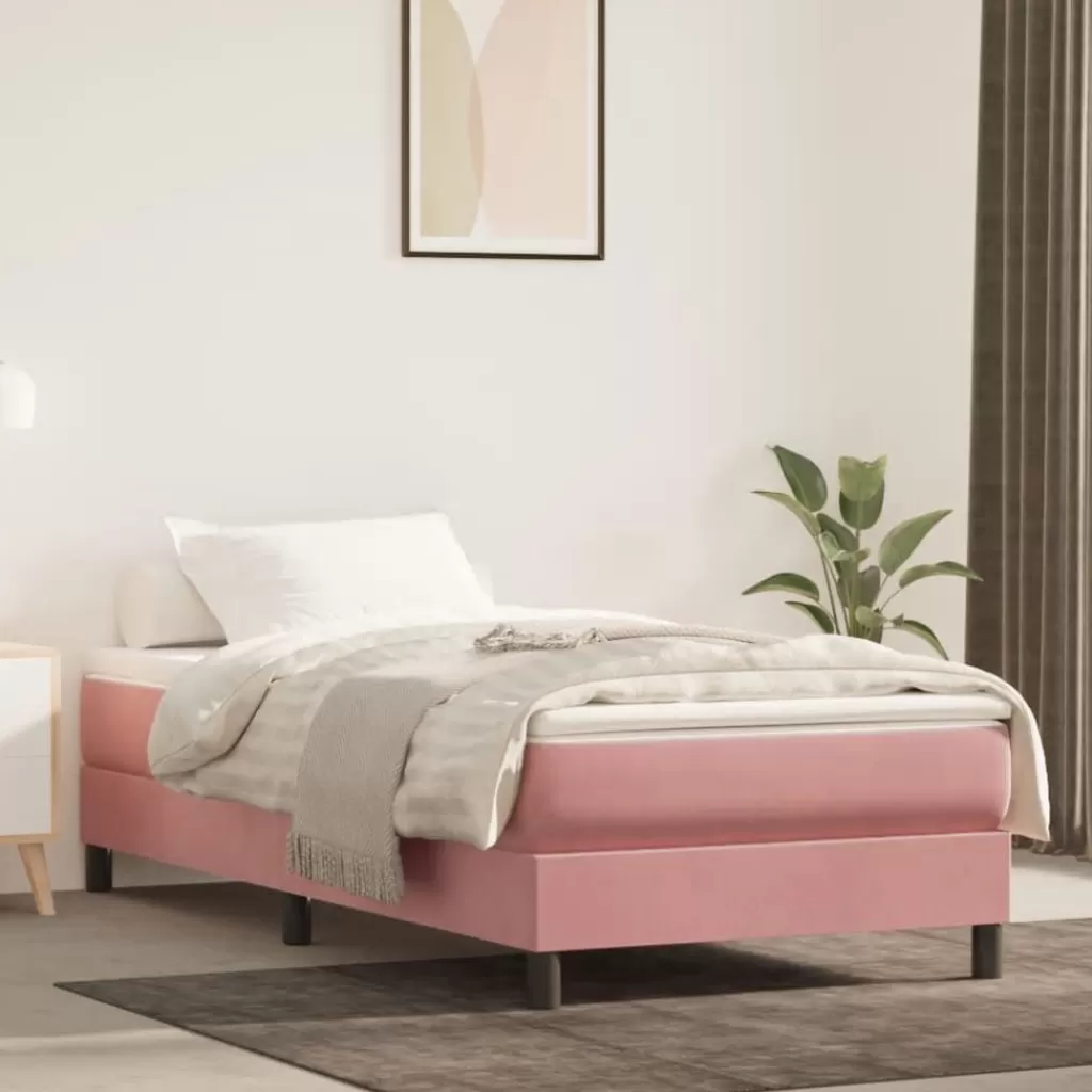 vidaXL Bedden & Accessoires> Boxspring Met Matras Fluweel Roze 80X200 Cm