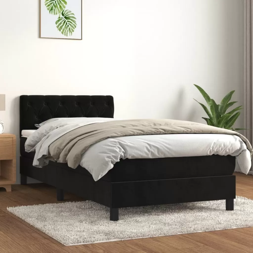 vidaXL Bedden & Accessoires> Boxspring Met Matras Fluweel Zwart 80X200 Cm