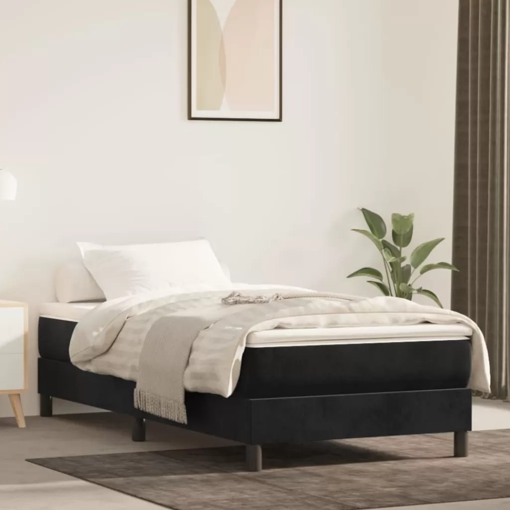 vidaXL Bedden & Accessoires> Boxspring Met Matras Fluweel Zwart 80X200 Cm