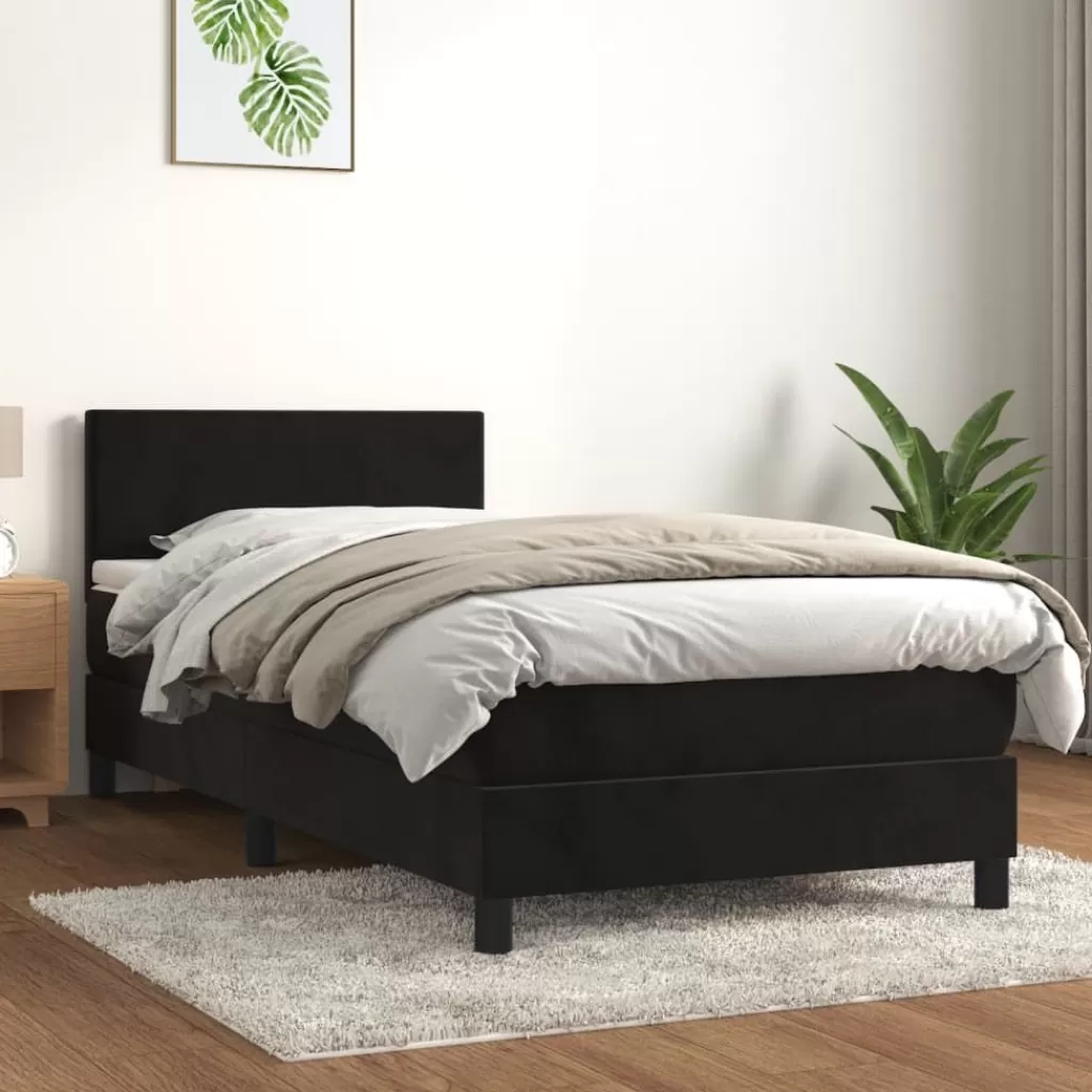 vidaXL Bedden & Accessoires> Boxspring Met Matras Fluweel Zwart 90X190 Cm