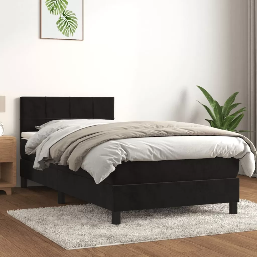 vidaXL Bedden & Accessoires> Boxspring Met Matras Fluweel Zwart 90X190 Cm