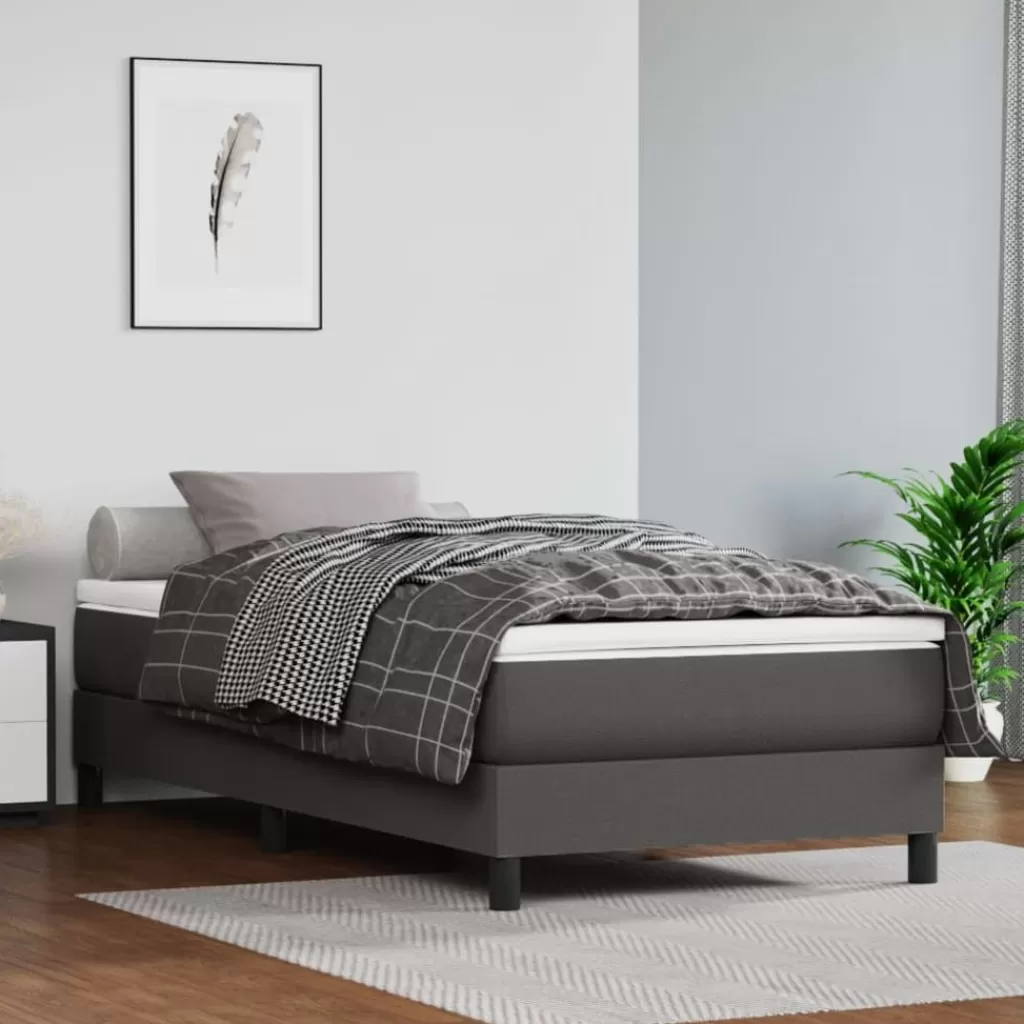 vidaXL Bedden & Accessoires> Boxspring Met Matras Kunstleer Grijs 80X200 Cm