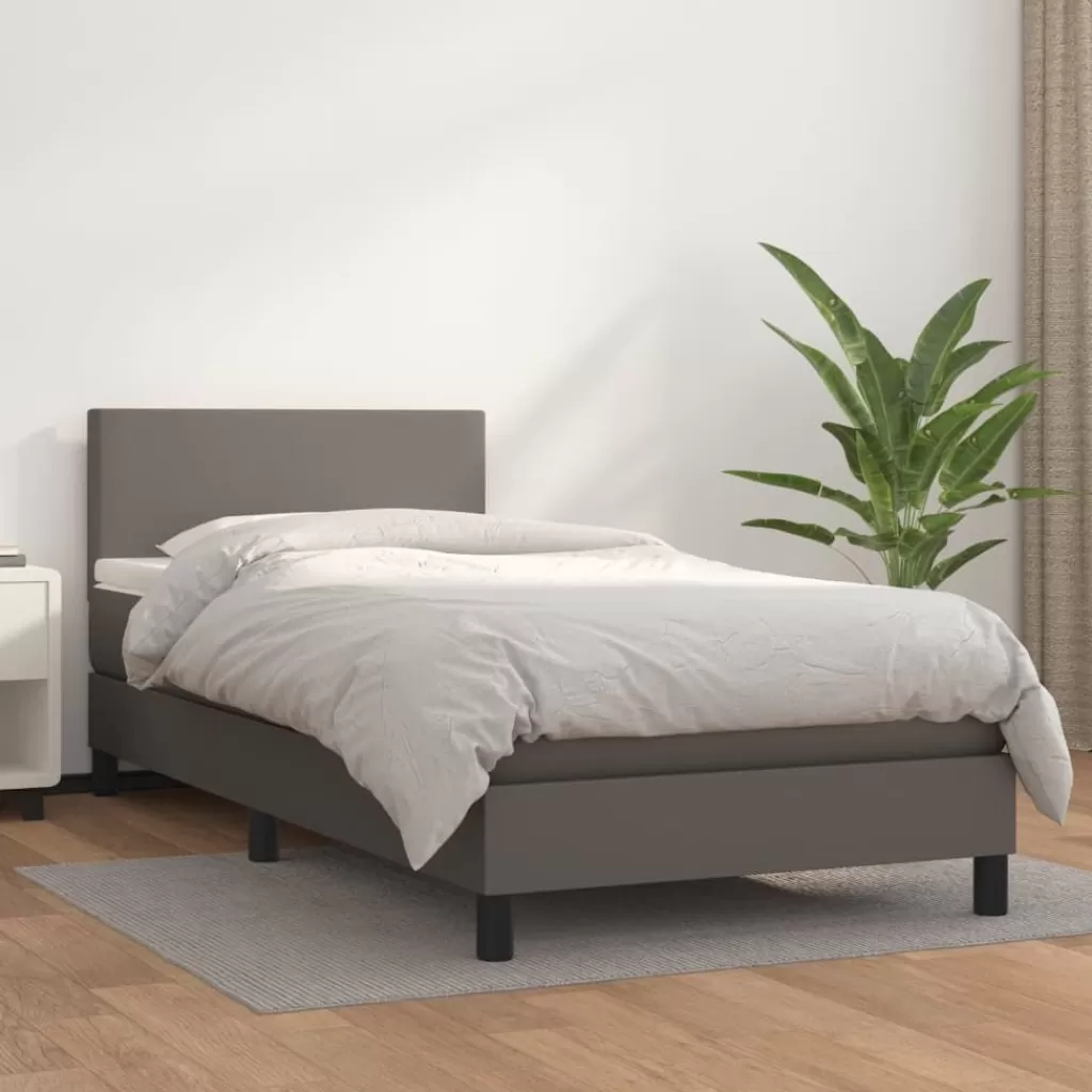 vidaXL Bedden & Accessoires> Boxspring Met Matras Kunstleer Grijs 80X200 Cm