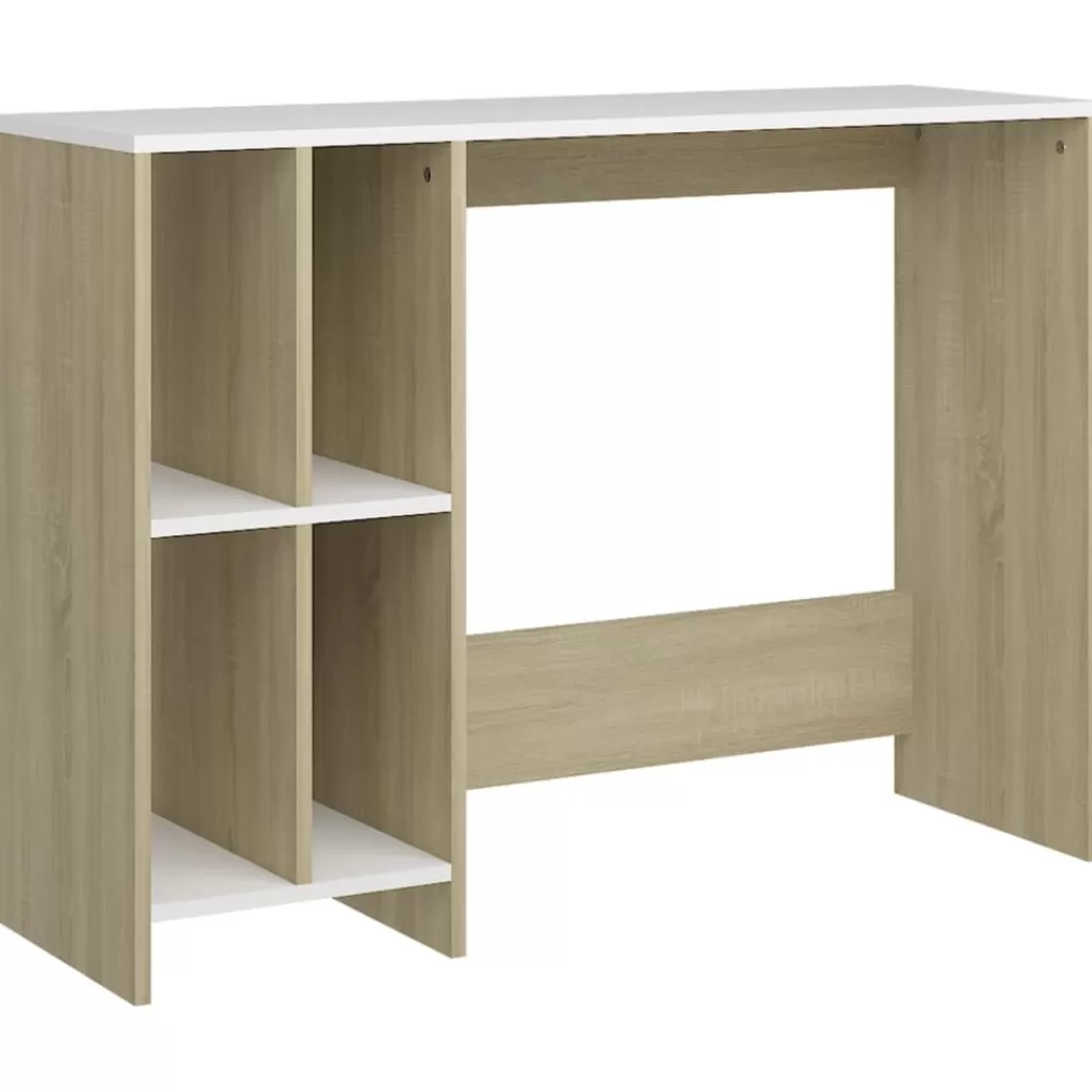 vidaXL Kantoormeubelen> Bureau 102,5X35X75 Cm Spaanplaat Wit En Sonoma Eikenkleurig