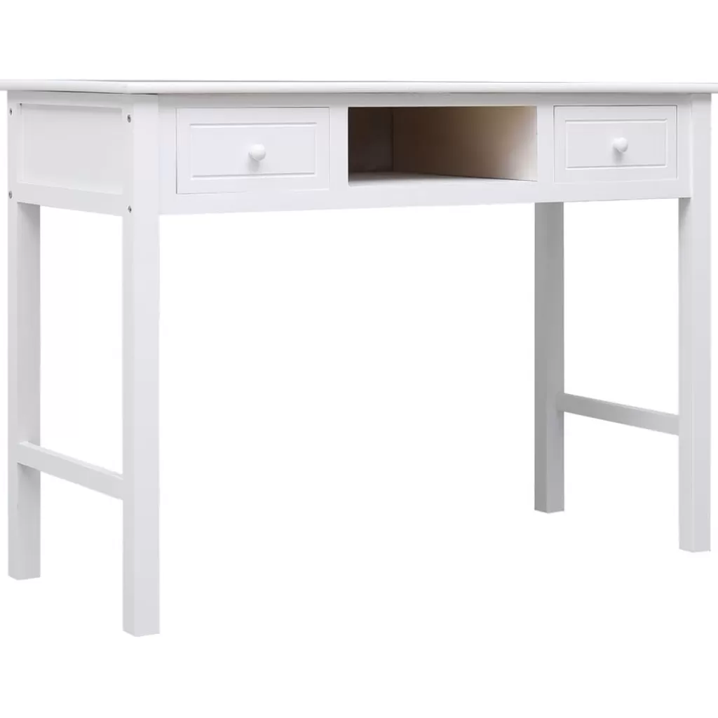 vidaXL Kantoormeubelen> Bureau 108X45X76 Cm Massief Paulowniahout Wit