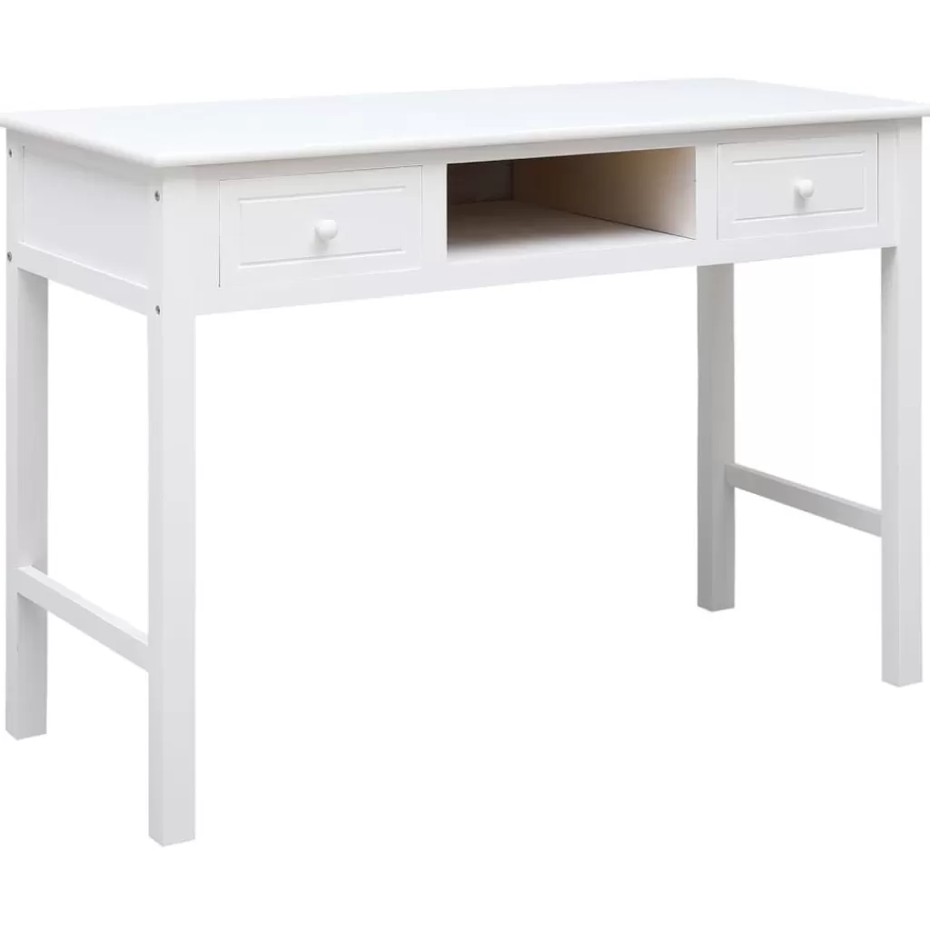 vidaXL Kantoormeubelen> Bureau 108X45X76 Cm Massief Paulowniahout Wit