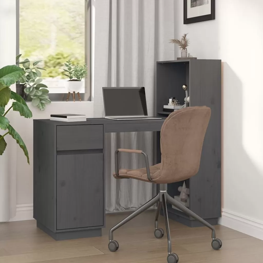 vidaXL Kantoormeubelen> Bureau 110X53X117 Cm Massief Grenenhout Grijs