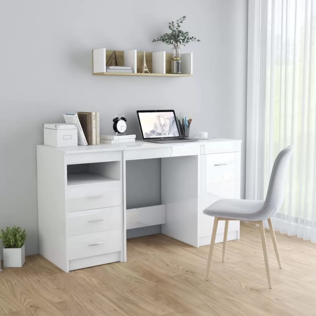 vidaXL Kantoormeubelen> Bureau 140X50X76 Cm Spaanplaat Hoogglans Wit