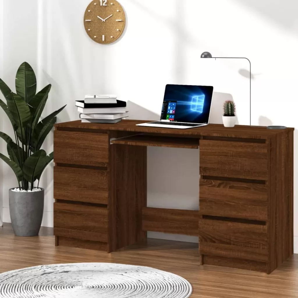 vidaXL Kantoormeubelen> Bureau 140X50X77 Cm Bewerkt Hout Bruineikenkleurig