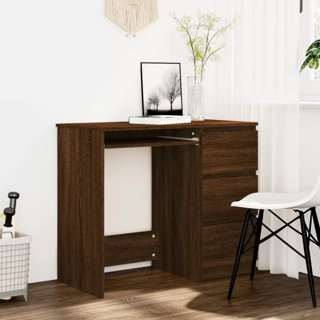 vidaXL Kantoormeubelen> Bureau 90X45X76 Cm Bewerkt Hout Bruineikenkleurig