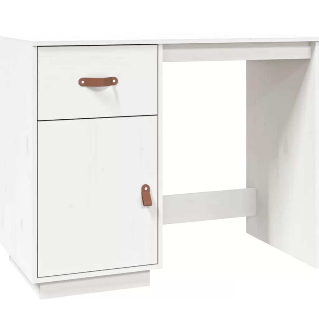 vidaXL Kantoormeubelen> Bureau 95X50X75 Cm Massief Grenenhout Wit