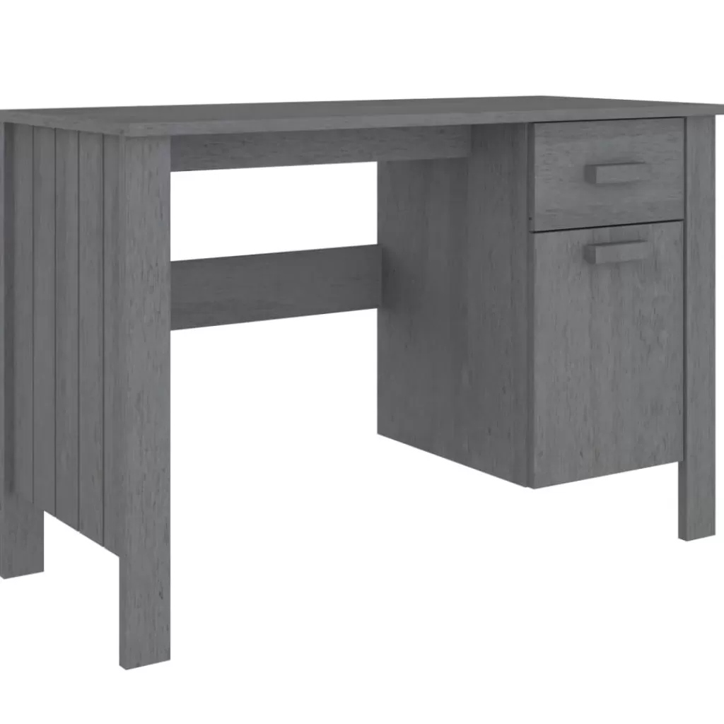 vidaXL Kantoormeubelen> Bureau Hamar 113X50X75 Cm Massief Grenenhout Donkergrijs