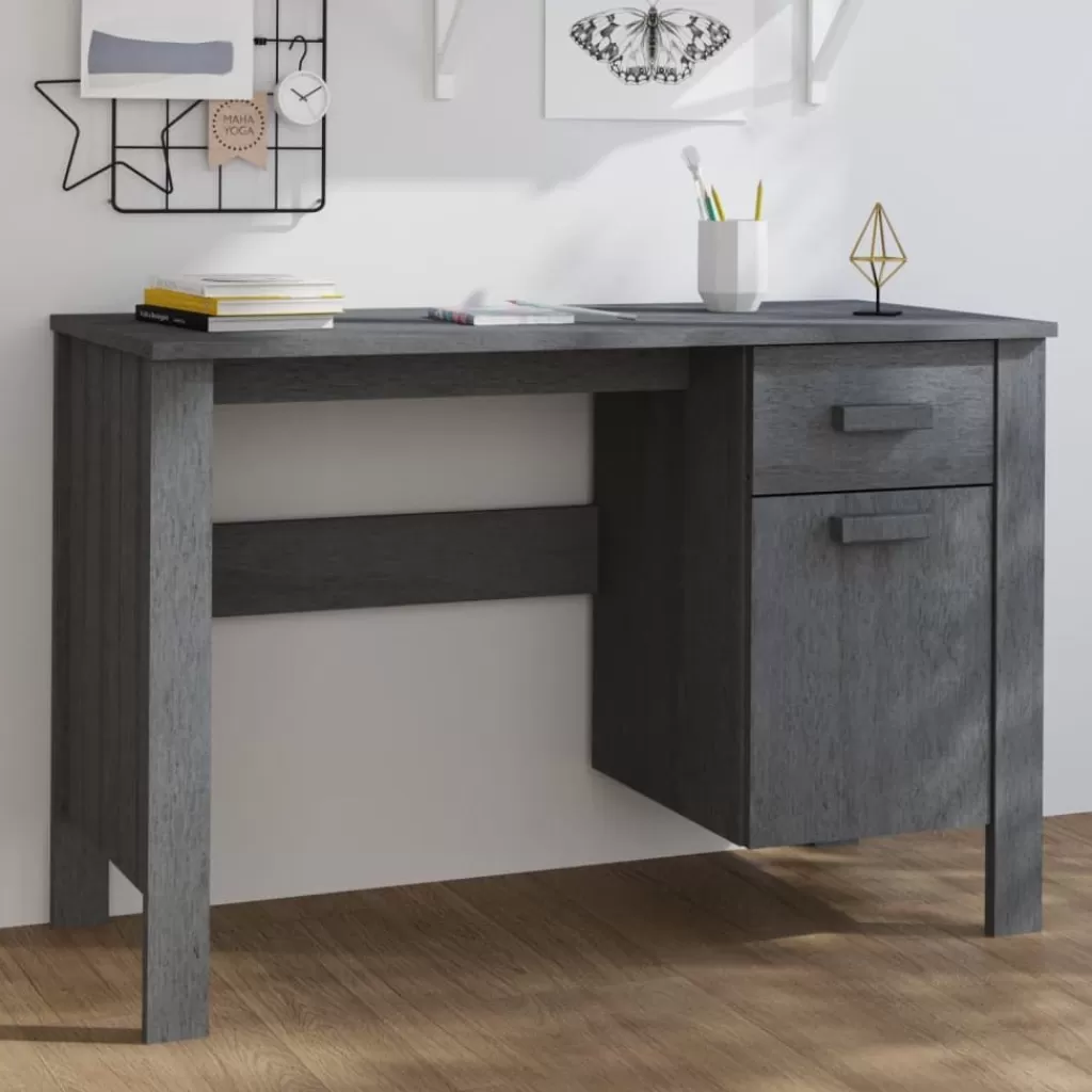 vidaXL Kantoormeubelen> Bureau Hamar 113X50X75 Cm Massief Grenenhout Donkergrijs