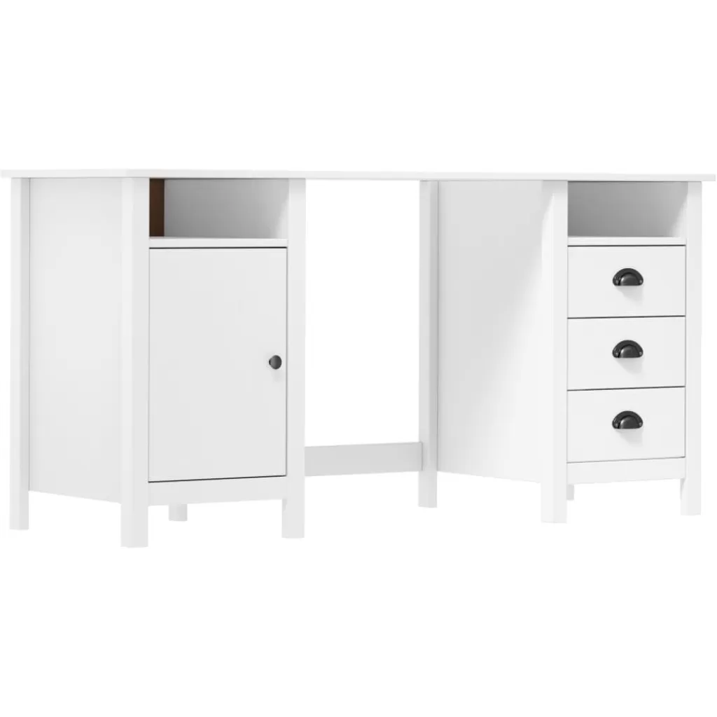 vidaXL Kantoormeubelen> Bureau Hill 150X50X74 Cm Massief Grenenhout Wit