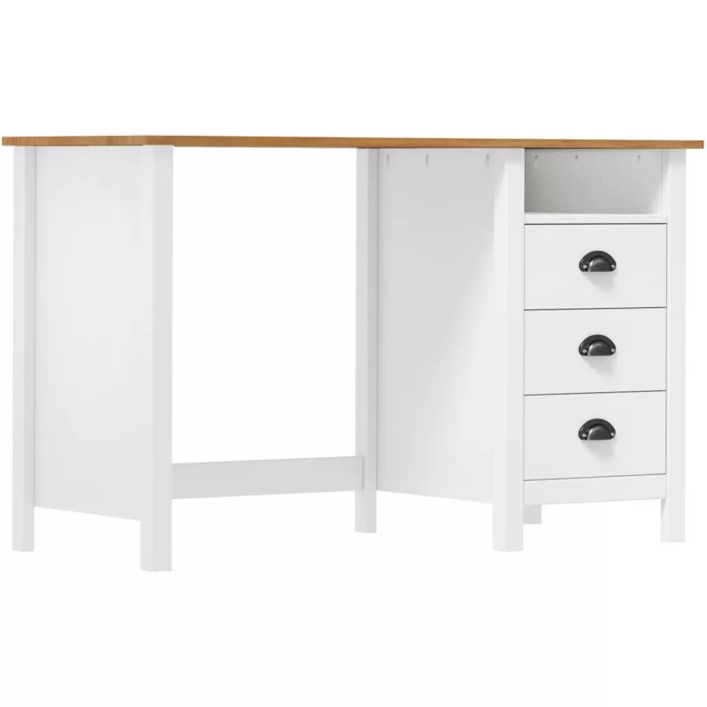 vidaXL Kantoormeubelen> Bureau Hill 3 Lades 120X50X74 Cm Massief Grenenhout