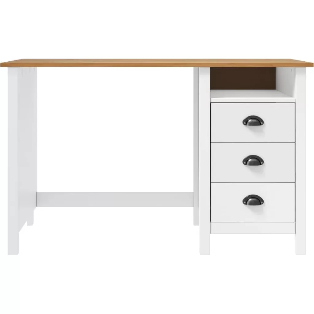 vidaXL Kantoormeubelen> Bureau Hill 3 Lades 120X50X74 Cm Massief Grenenhout