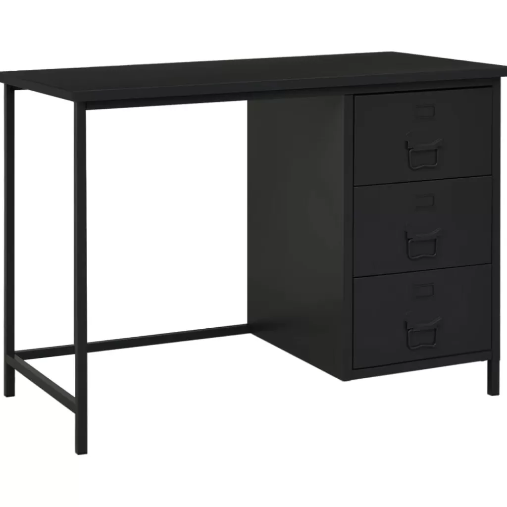 vidaXL Kantoormeubelen> Bureau Industrieel Met Lades 105X52X75 Cm Staal Zwart