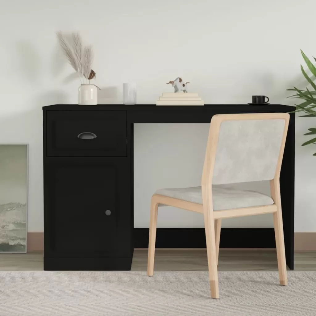 vidaXL Kantoormeubelen> Bureau Met Lade 115X50X75 Cm Bewerkt Hout Zwart