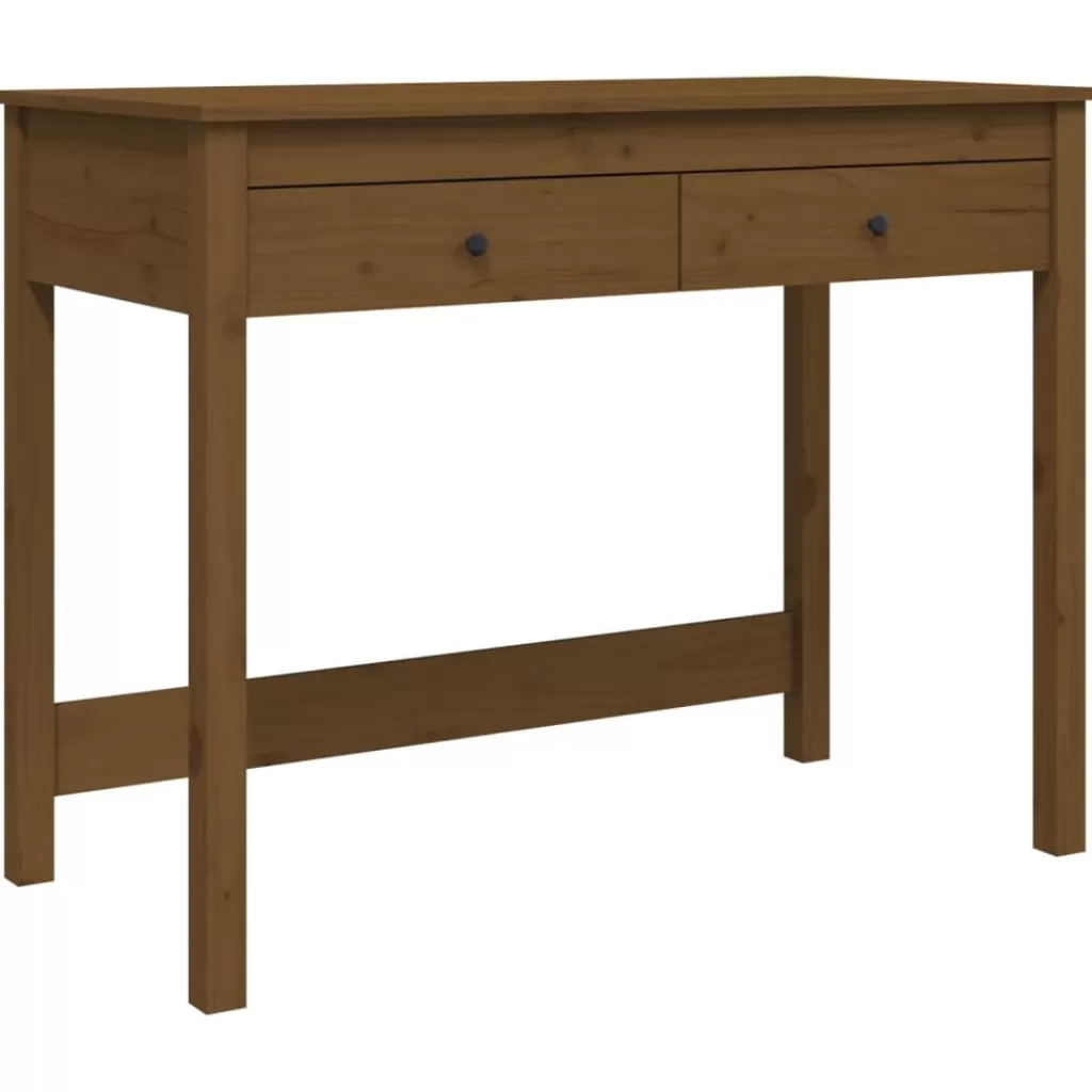 vidaXL Kantoormeubelen> Bureau Met Lades 100X50X78 Cm Massief Grenenhout Honingbruin