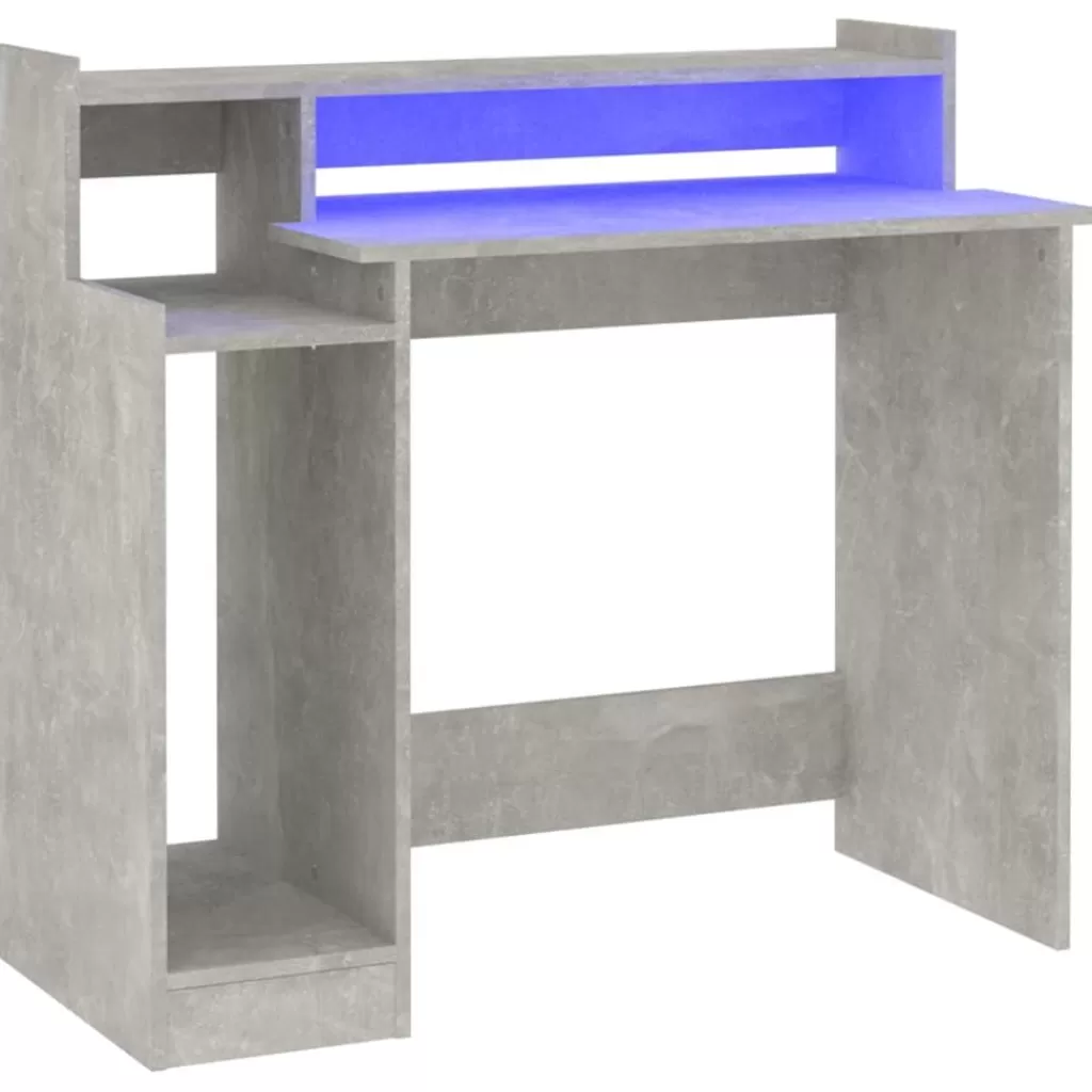 vidaXL Kantoormeubelen> Bureau Met Led-Verlichting 97X45X90 Cm Bewerkt Hout Betongrijs