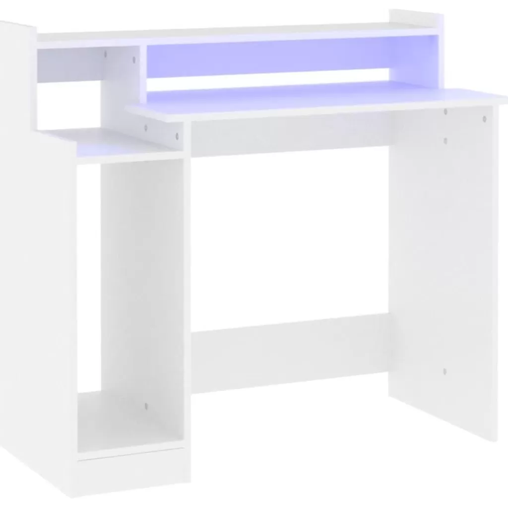 vidaXL Kantoormeubelen> Bureau Met Led-Verlichting 97X45X90 Cm Bewerkt Hout Wit