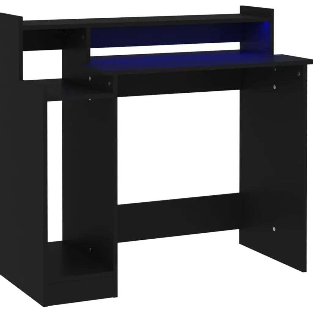 vidaXL Kantoormeubelen> Bureau Met Led-Verlichting 97X45X90 Cm Bewerkt Hout Zwart