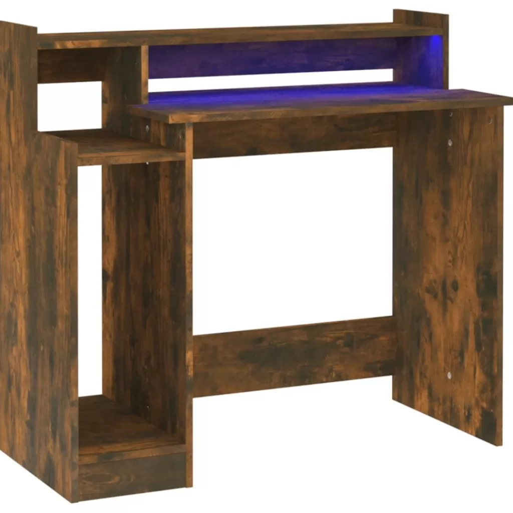 vidaXL Kantoormeubelen> Bureau Met Led-Verlichting 97X45X90 Cm Hout Gerookt Eikenkleur