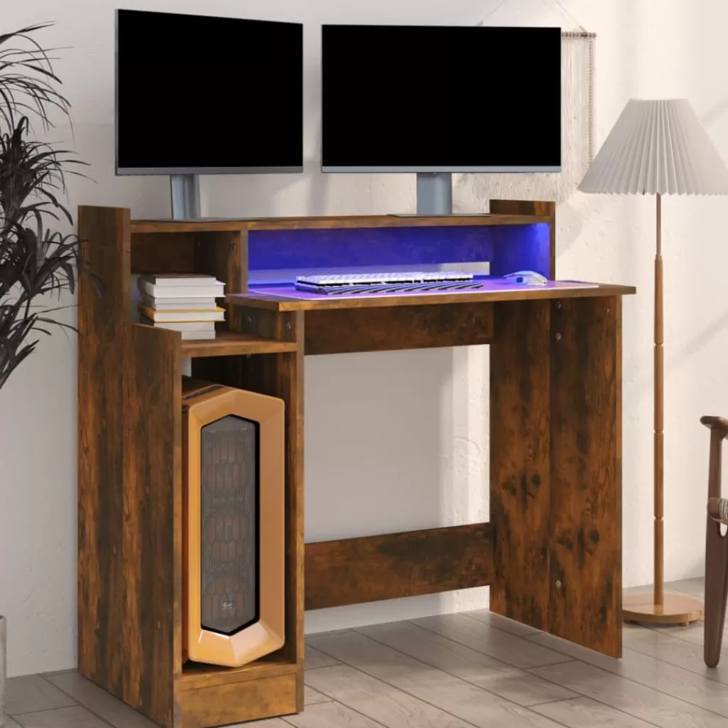 vidaXL Kantoormeubelen> Bureau Met Led-Verlichting 97X45X90 Cm Hout Gerookt Eikenkleur