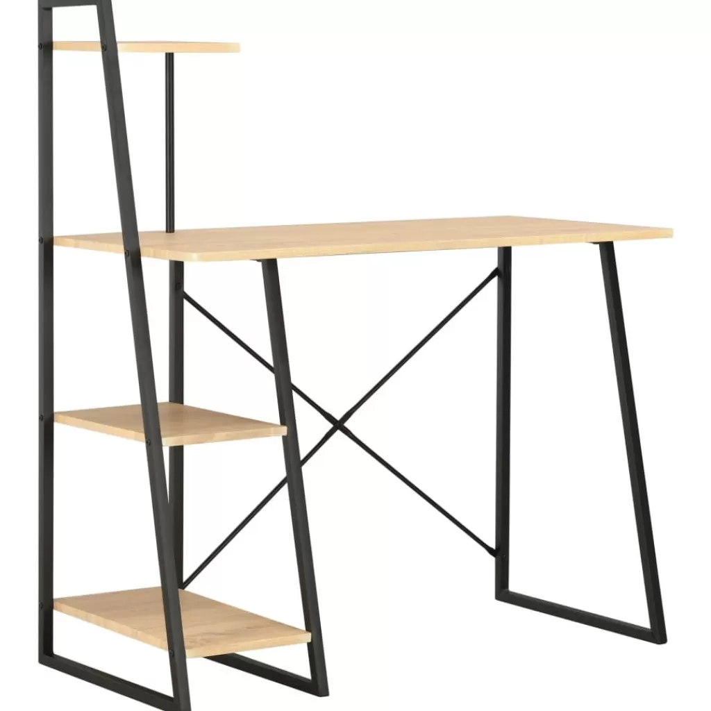 vidaXL Kantoormeubelen> Bureau Met Schappen 102X50X117 Cm Zwart En Eikenkleurig