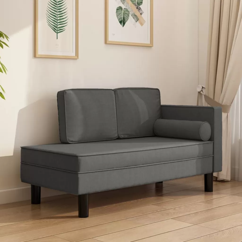 vidaXL Stoelen> Chaise Longue Met Kussens En Bolster Stof Donkergrijs