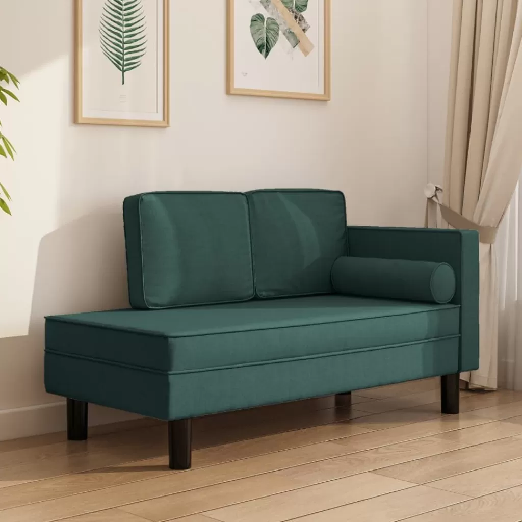 vidaXL Stoelen> Chaise Longue Met Kussens En Bolster Stof Donkergroen