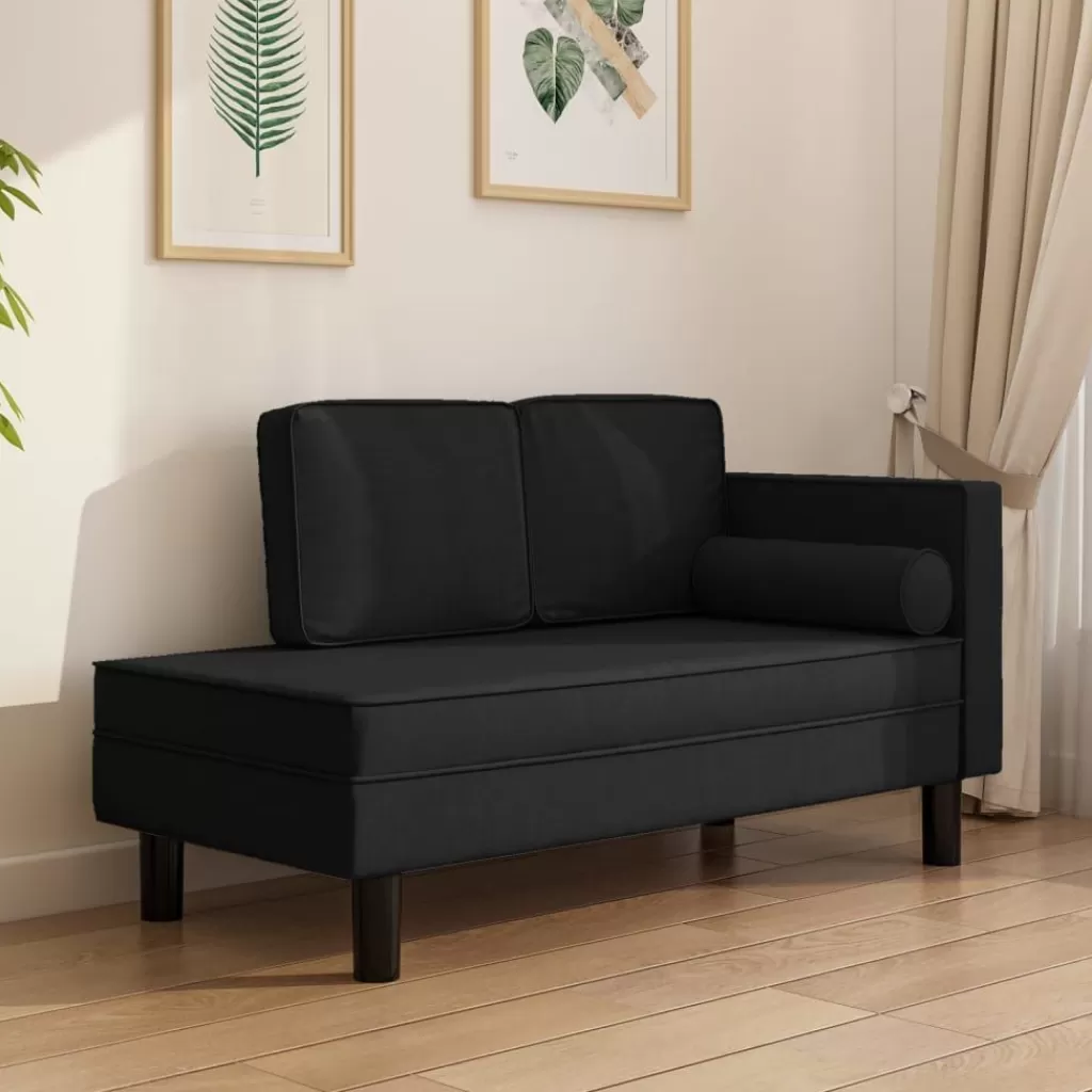 vidaXL Stoelen> Chaise Longue Met Kussens En Bolster Stof Zwart