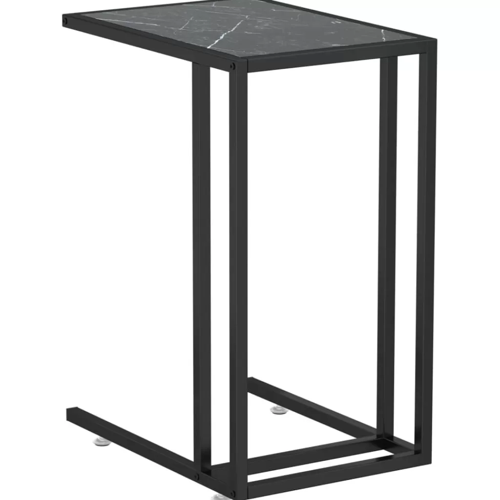 vidaXL Tafels> Computer Bijzettafel 50X35X65 Cm Gehard Glas Zwartmarmerkleurig