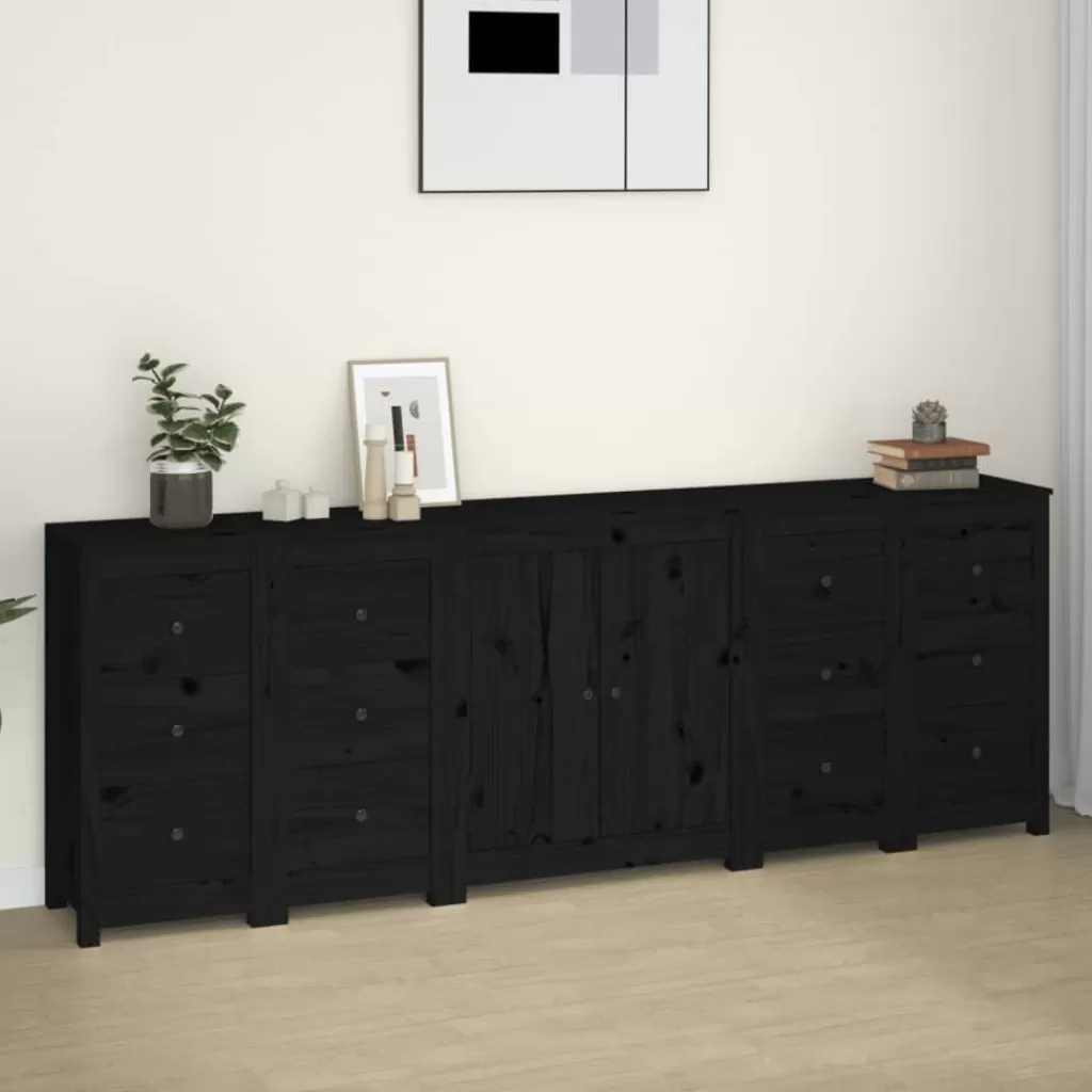 vidaXL Kasten & Opbergmeubelen> Dressoir 230X35X80 Cm Massief Grenenhout Zwart