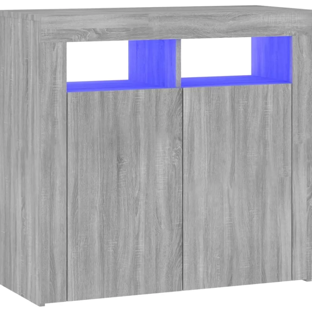 vidaXL Kasten & Opbergmeubelen> Dressoir Met Led-Verlichting 80X35X75 Cm Grijs Sonoma Eiken