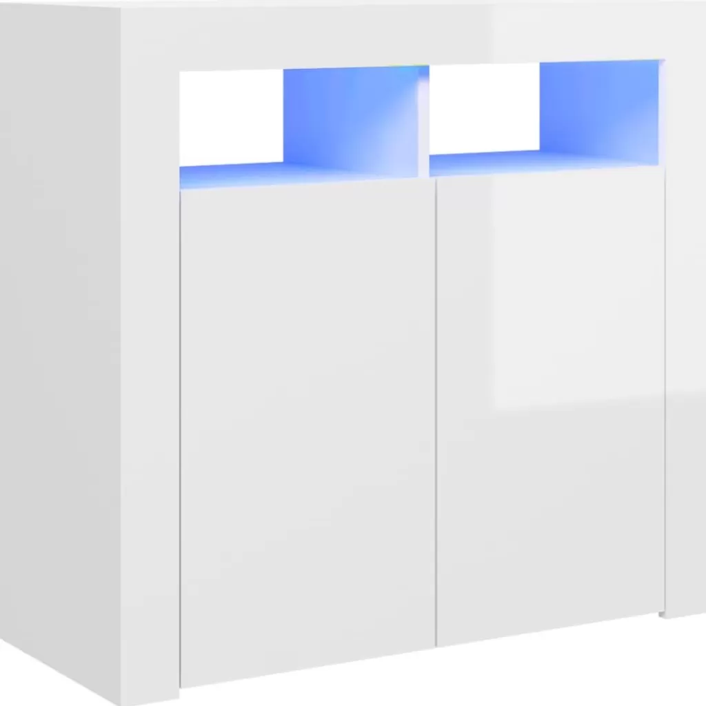 vidaXL Kasten & Opbergmeubelen> Dressoir Met Led-Verlichting 80X35X75 Cm Hoogglans Wit