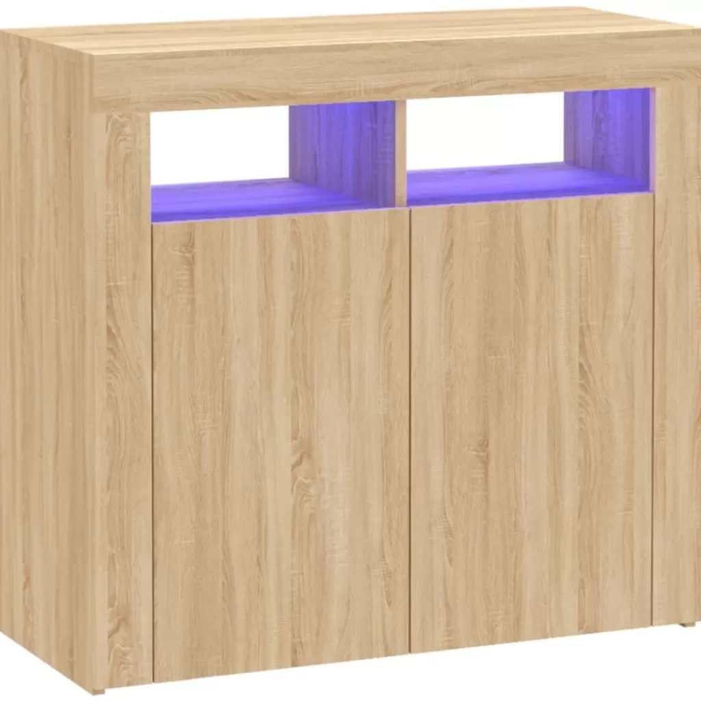 vidaXL Kasten & Opbergmeubelen> Dressoir Met Led-Verlichting 80X35X75 Cm Sonoma Eikenkleurig