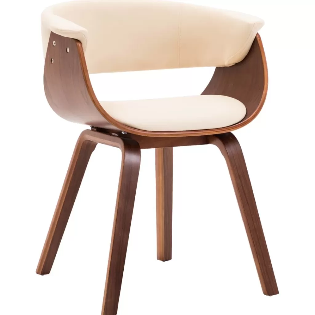 vidaXL Stoelen> Eetkamerstoel Gebogen Hout En Kunstleer Creme