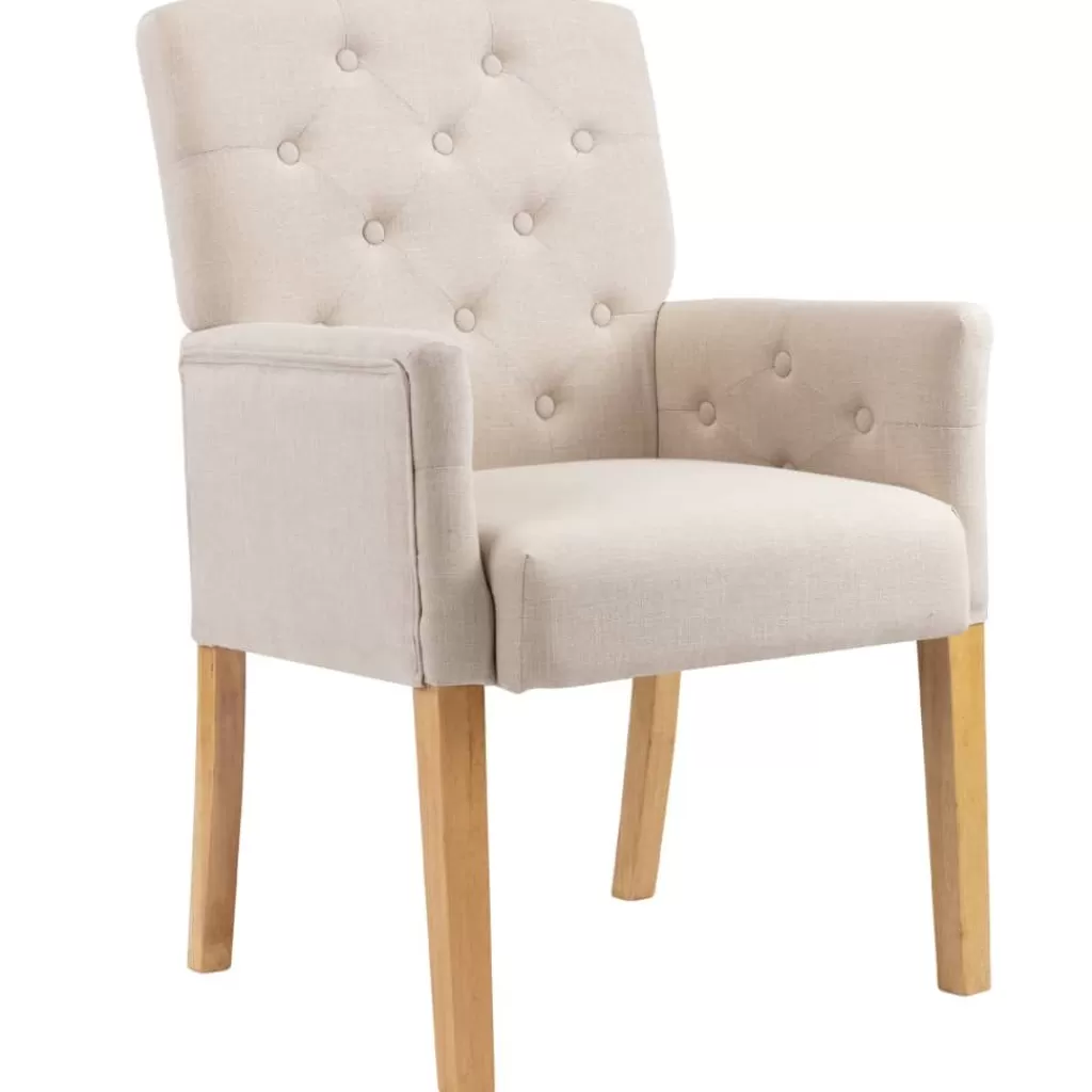 vidaXL Stoelen> Eetkamerstoel Met Armleuningen Stof Beige